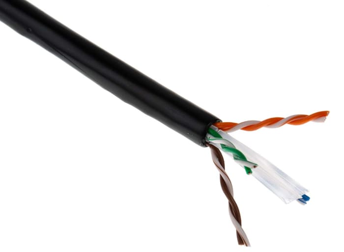 RS PRO, 100m Cat6, Black, U/UTP Unshielded, Unterminated PE Sheath