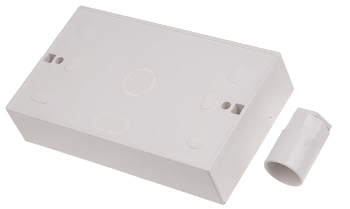 RS PRO White PVC Electrical Enclosure, BS, 2 Gangs, 147 x 86 x 32mm