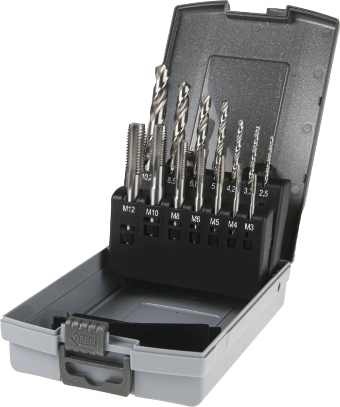 RS PRO Tap & Drill Set HSS 14-Piece Metric Standard Hand Tap M3 → M12 Thread