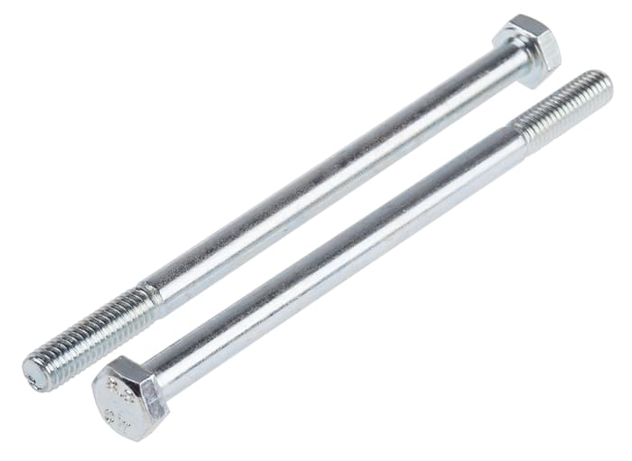 RS PRO Bright Zinc Plated Steel Hex Bolt M6 x 100mm 917 3126