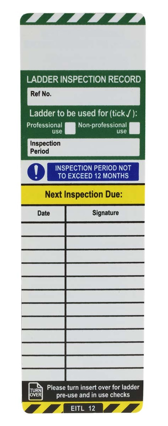 Brady LAD-GB Series Black on Green, White, Yellow Safety Ladder Tag, English Language, 1 per Pack