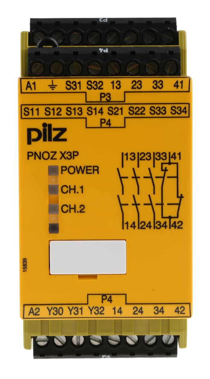 Relais de sécurité Pilz PNOZ X3P, 24 → 240V c.a. / V c.c., 2 canaux, 3 contacts de sécurité