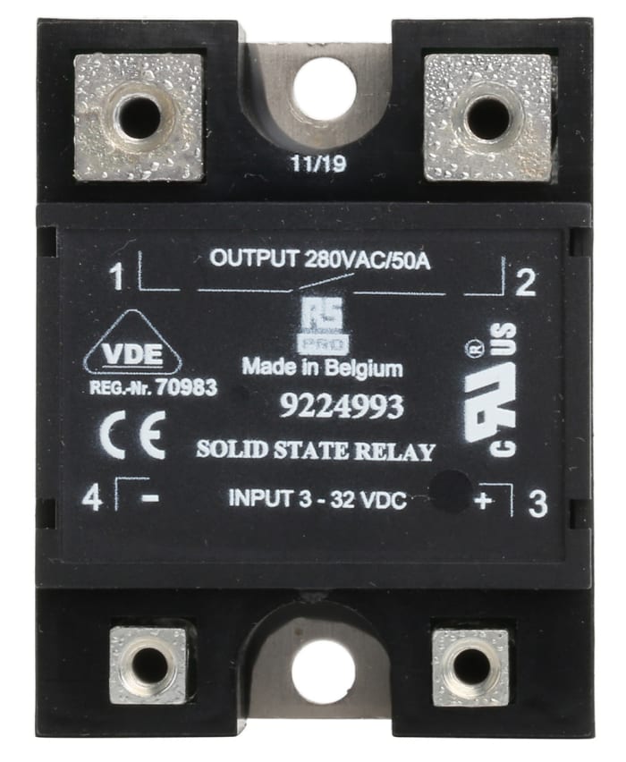 RS PRO RS PRO Panel Mount Solid State Relay, 50 A rms Max. Load, 280 V ac Max. Load, 32 V dc