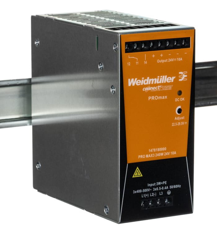 Weidmuller PRO MAX Switched Mode DIN Rail Power Supply, 320 → 575 V ac / 450 → 800V dc ac, dc Input, 24V