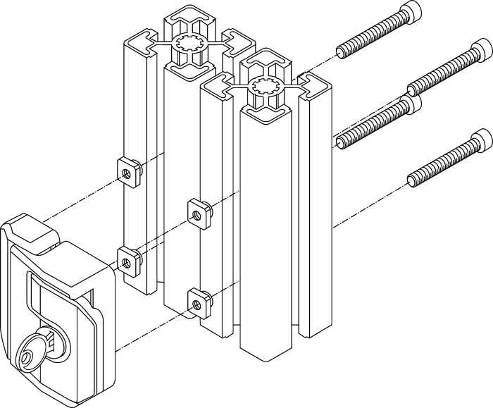 Bosch Rexroth Die Cast Zinc, Galvanised Steel Door Lock, MGE, 8mm Slot, 30  x 30 mm Strut Profile
