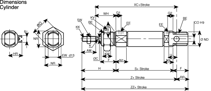 SMC CD85N25-40C-B cyl, iso, cushion, sw capable, C85 ROUND B