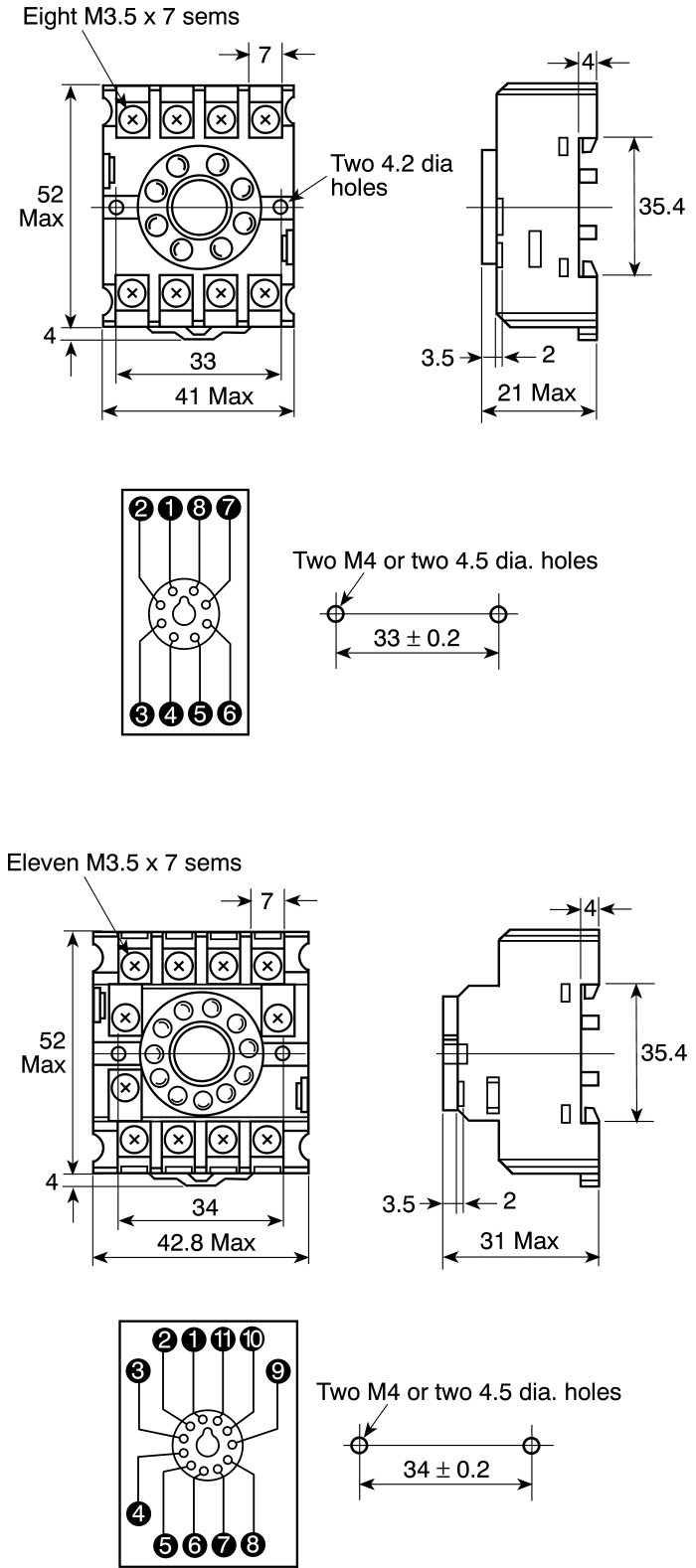 PF113AE Omron Omron Relay Socket for use with MK3P5I, MK3P5S
