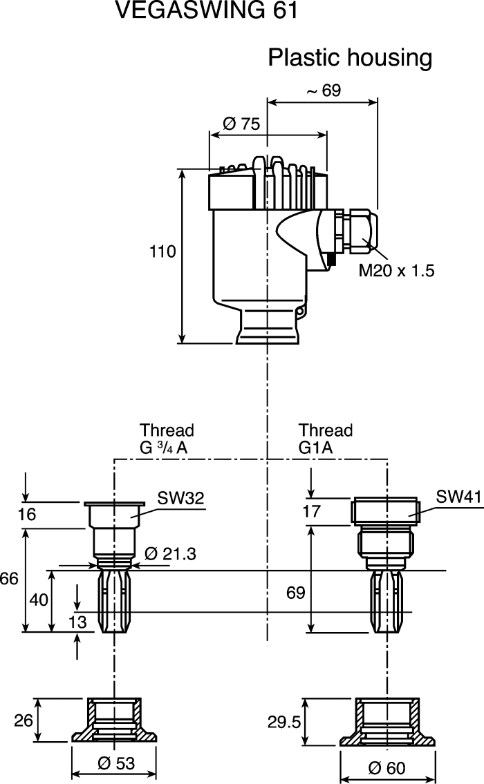 SWING61XXGBVXPRX Vega Vega VEGASWING 61 Series Vibrating Rod Level Switch, Relay Output