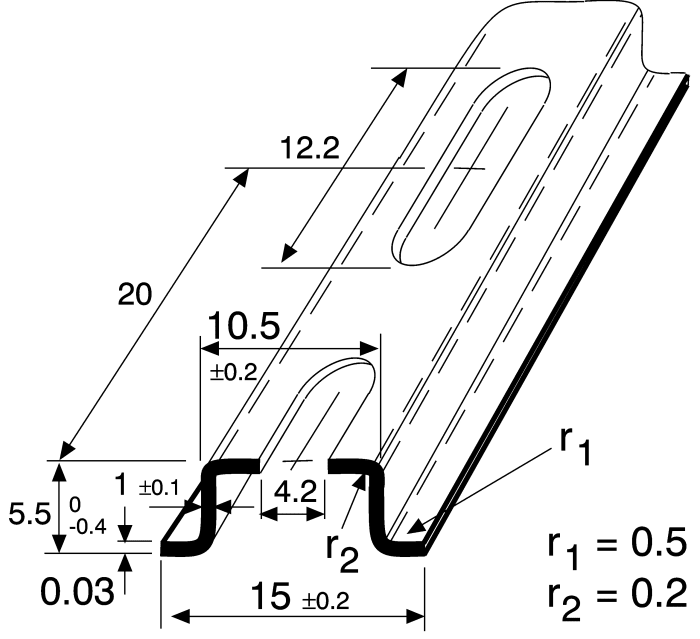 Steel Slotted DIN Rail, Mini Top Hat Compatible, 2m x 15mm x 5.5mm