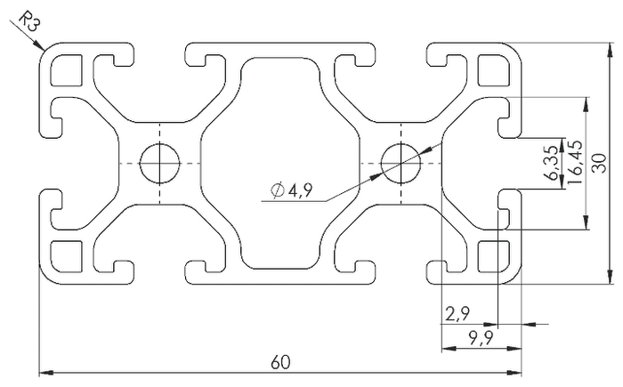 Profilé Aluminium RS PRO 40 x 40 mm x 3000mm