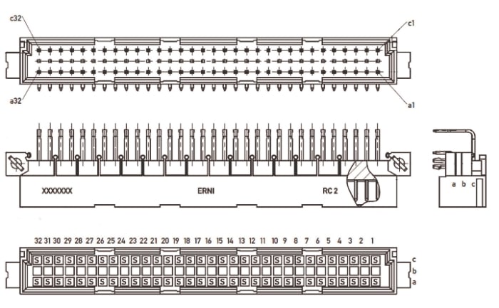 ERNI ERNIPRESS 64 Way 2.54mm Pitch, Type C Class C2, 3 Row, Right Angle DIN 41612 Connector, Plug