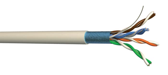 Cable Ethernet Cat5e F/UTP CAE Multimedia Connect de color Gris, long. 305m, funda de PVC, IEC 60332-1