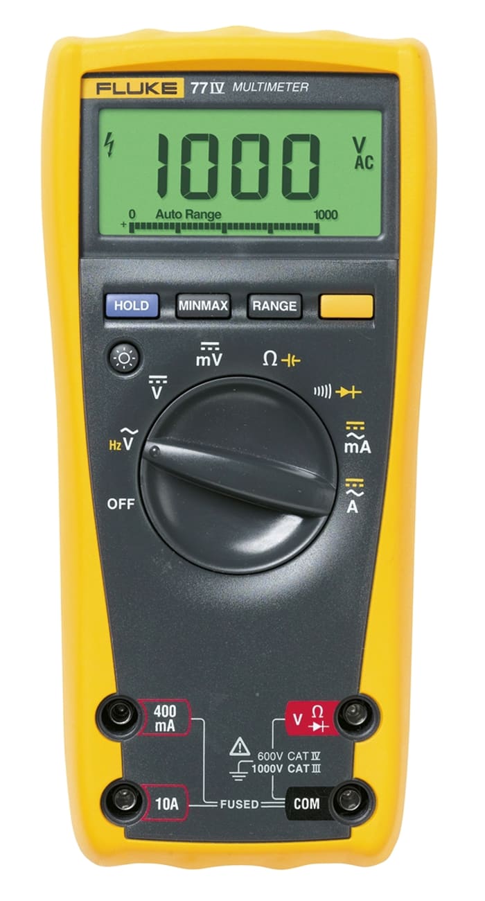 Fluke 77 Handheld Digital Multimeter, 10A ac Max, 10A dc Max, 1000V ac Max