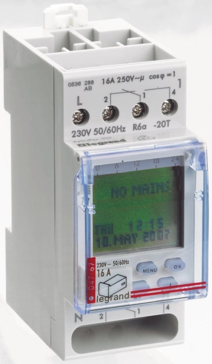 2 Channel Digital DIN Rail Time Switch Measures Minutes, 230 V ac