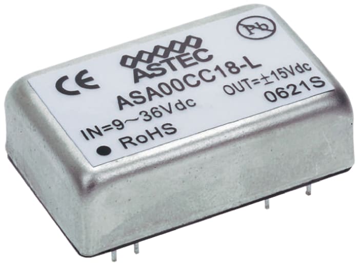Astec Isolated DC-DC Converter, 12V dc/ 835mA Output, 18 → 36 V dc Input, 10W, Through Hole, +71°C Max Temp