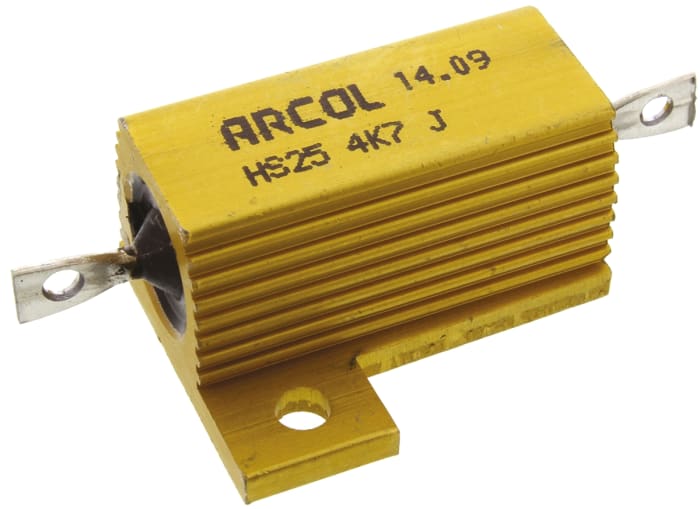 Resistencia de montaje en panel Arcol, 4.7kΩ ±5% 25W, Con carcasa de aluminio, Axial, Bobinado