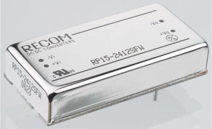 Recom RP15 FW Isolated DC-DC Converter, ±15V dc/ ±500mA Output, 18 → 75 V dc Input, 15W, Through Hole, +75°C Max