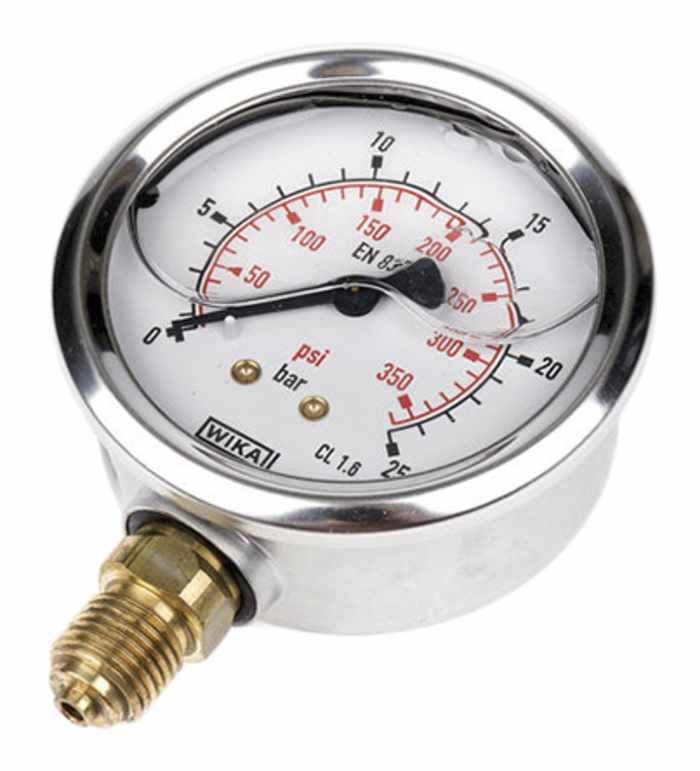 WIKA G 1/4 Analogue Pressure Gauge 25bar 63mm Outside Diameter, With RS Calibration