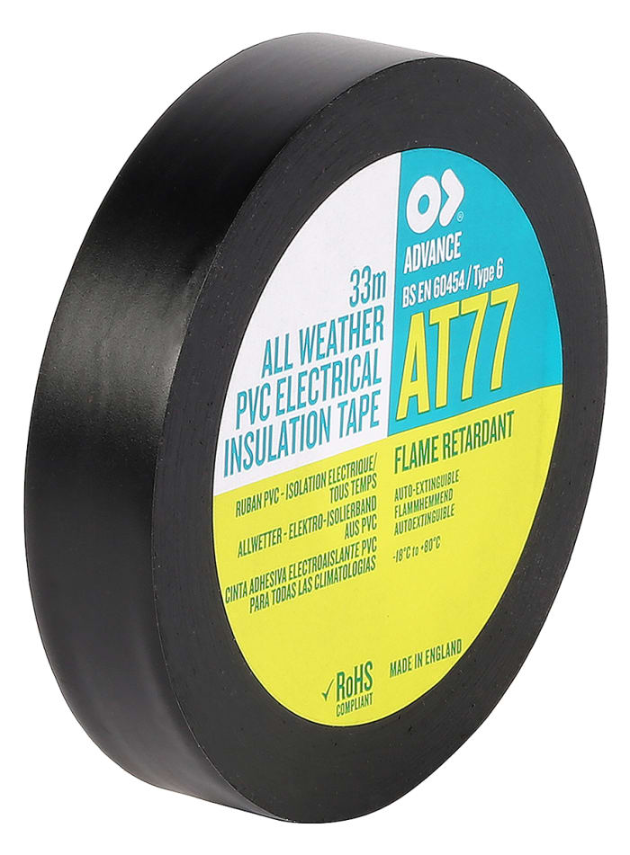 Ruban isolant Advance Tapes AT77 en PVC Noir, 33m x 19mm