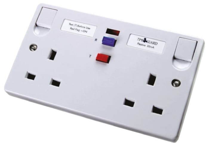Timeguard Tripfast, BS Fixing, Passive, 2 Gang RCD Socket , Switched, 230 V ac, White