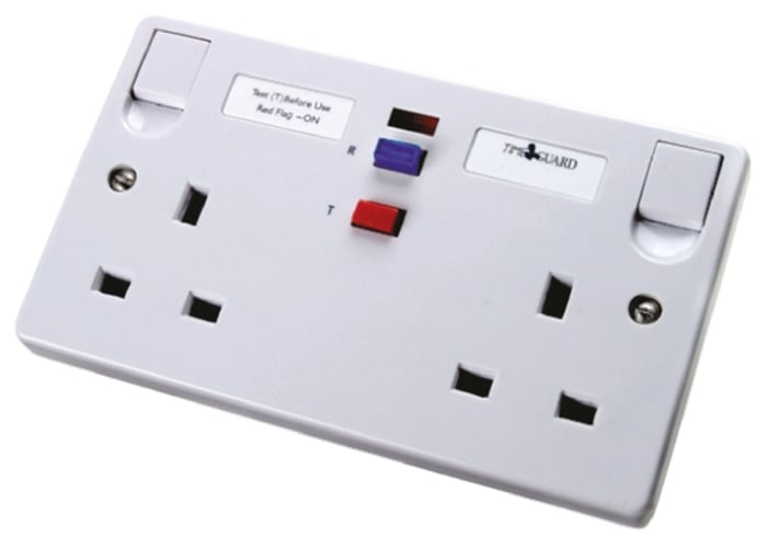 Timeguard Tripfast, BS Fixing, Active, 2 Gang RCD Socket , Switched, 230 V ac, White
