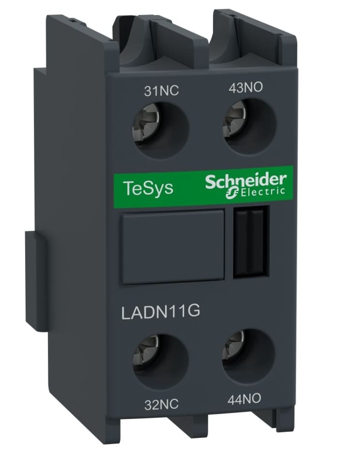 Schneider Electric Auxiliary Contact Block, 2 Contact, 1NC + 1NO, Front Mount LADN