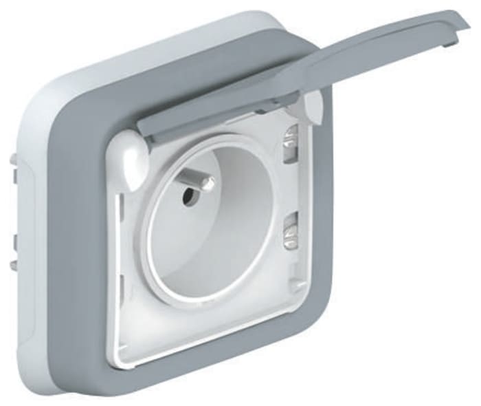 Legrand Plexo Grey 1 Gang Plug Socket, 16A, Type E - French, Outdoor Use