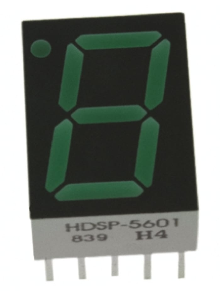 HDSP-5601-GH000 Broadcom 7-Segment LED Display, CA Green 3.1 mcd RH DP 14.2mm