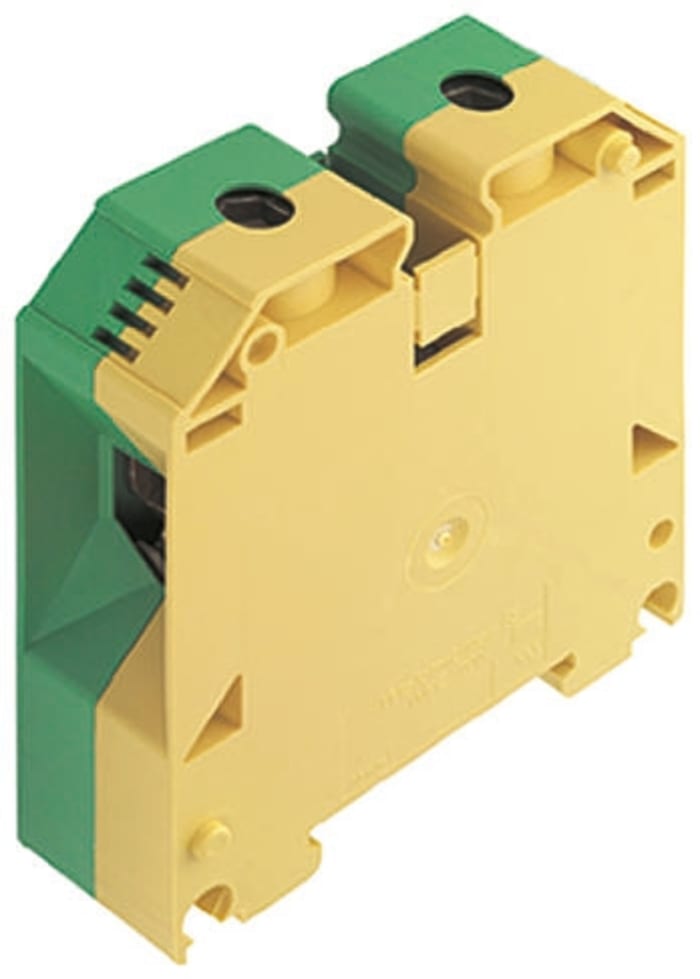 Weidmuller WPE Series Green/Yellow Earth Terminal Block, 70mm², Single-Level, Screw Down Termination