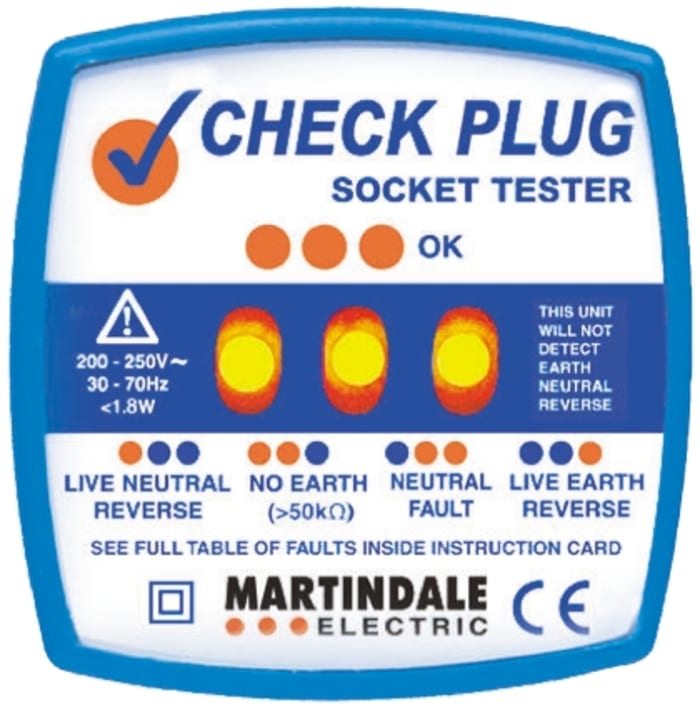 Martindale, Model CP-501 Mains Socket Tester 13A 200 → 250V ac CAT II 300 V