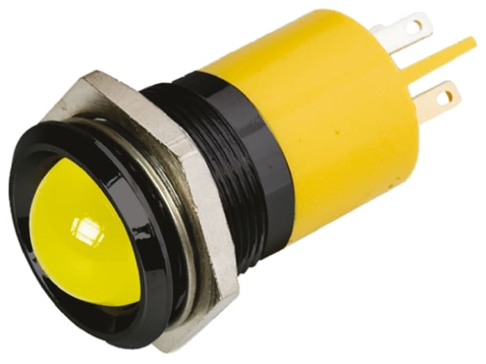 RS PRO Yellow Panel Mount Indicator, 24V dc, 22mm Mounting Hole Size, Solder Tab Termination
