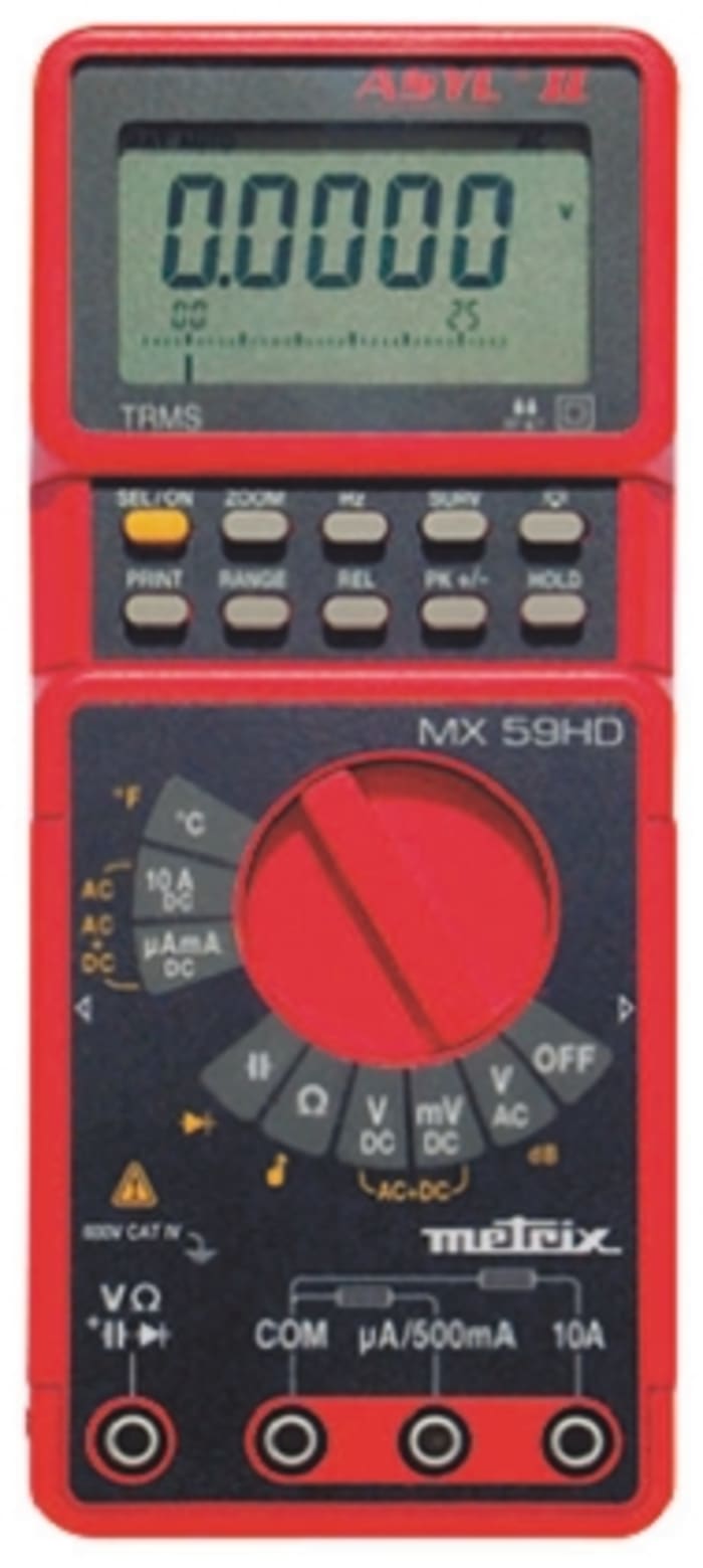 Metrix MX 59HD Handheld Digital Multimeter, True RMS, 10A ac Max, 10A dc Max, 600V ac Max