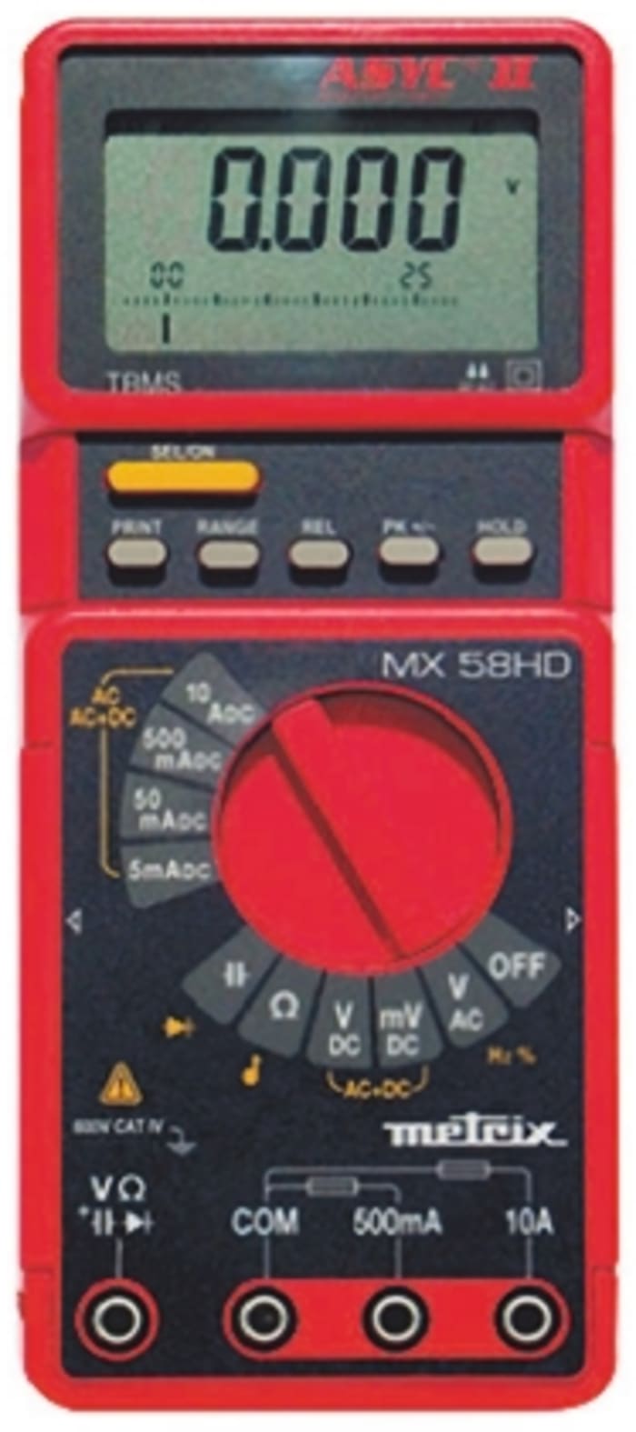 Metrix MX 58HD Handheld Digital Multimeter, True RMS, 10A ac Max, 10A dc Max, 600V ac Max