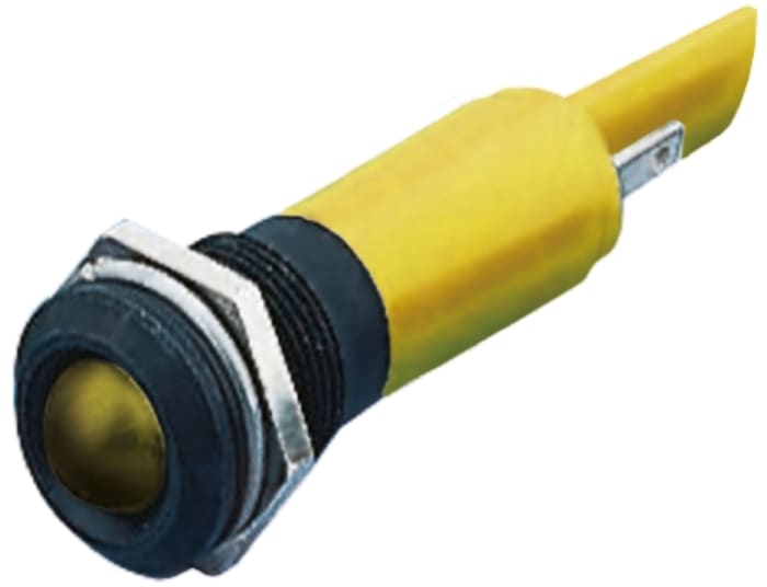 RS PRO Yellow Panel Mount Indicator, 24V ac/dc, 12mm Mounting Hole Size, Solder Tab Termination, IP67