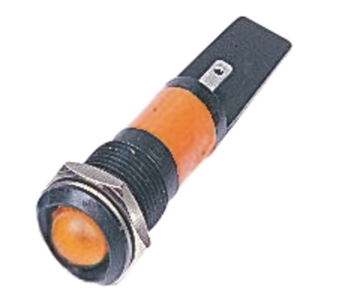 RS PRO Orange Panel Mount Indicator, 110V ac, 14.5mm Mounting Hole Size, Solder Tab Termination, IP40