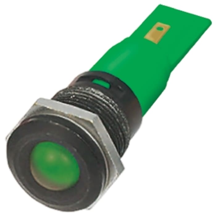 RS PRO Green Panel Mount Indicator, 12V ac/dc, 16mm Mounting Hole Size, Solder Tab Termination
