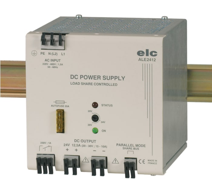 Alimentation pour rail DIN ELC, série ALE DIN RAIL, 24V c.c.out 12.5A, 300W