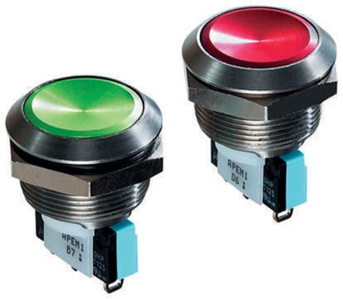 Tlačítkový spínač IP65 SPDT Montáž do panelu Okamžité Ne 5 A při 250 V AC