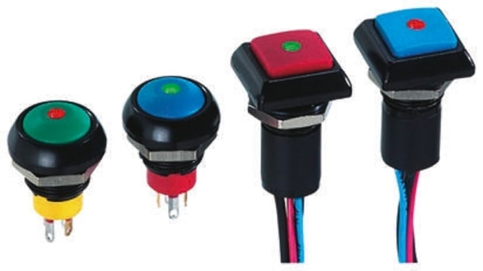 APEM Illuminated Push Button Switch, Momentary, Panel Mount, 13.6mm Cutout, SPST, Green LED, 28V dc, IP67