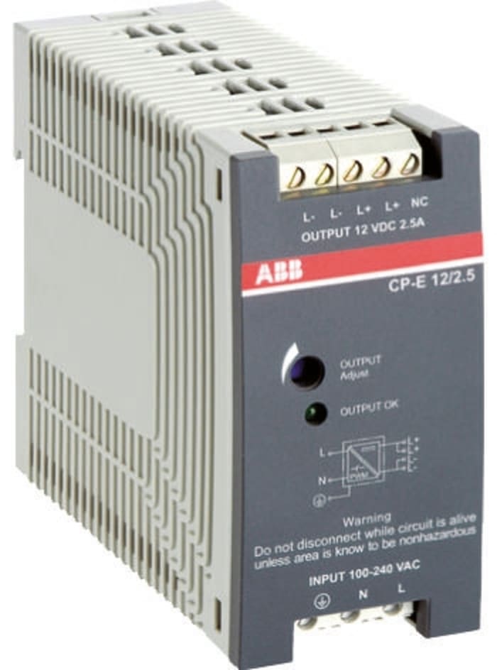 ABB CP-E Switched Mode DIN Rail Power Supply, 85 → 264 V ac / 90 → 375V dc ac, dc Input, 12V dc dc