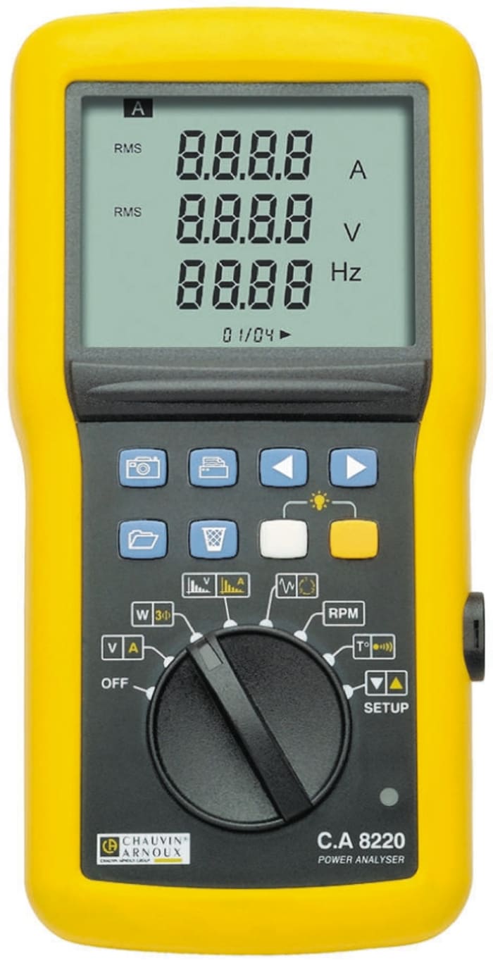 Chauvin Arnoux C.A 8220 Power Quality Analyser, 1, 3-Phase, 6500A Max, 600V ac Max