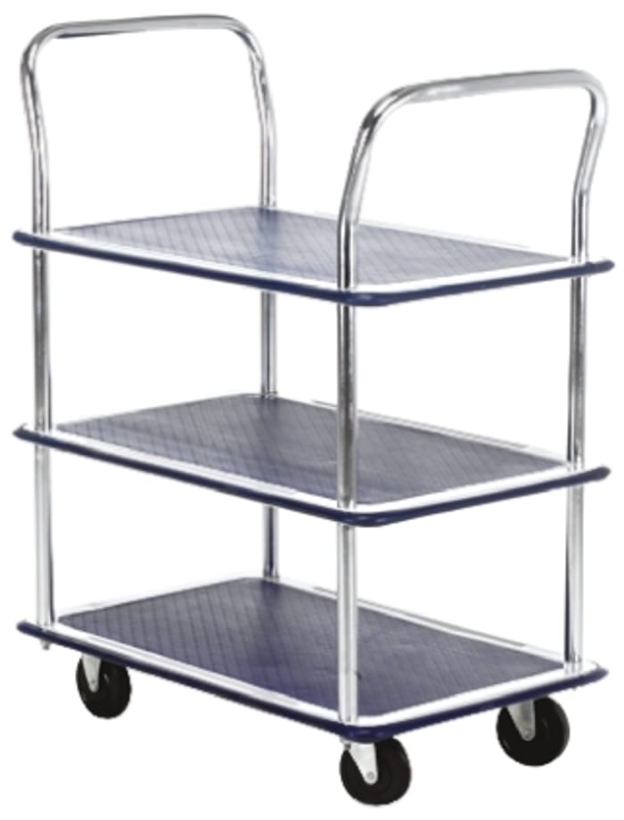 RS PRO 3 Shelf Steel Trolley, 725 x 470mm, 120kg Load