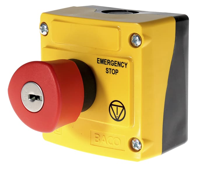 BACO LBX1 Series Key Release Emergency Stop Push Button, Surface Mount, 2NC, IP66