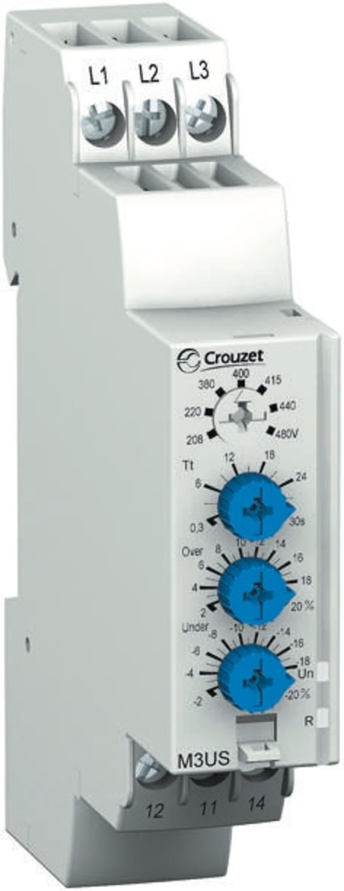 Crouzet Voltage Monitoring Relay, 3 Phase, SPDT, 183 → 528V ac, DIN Rail