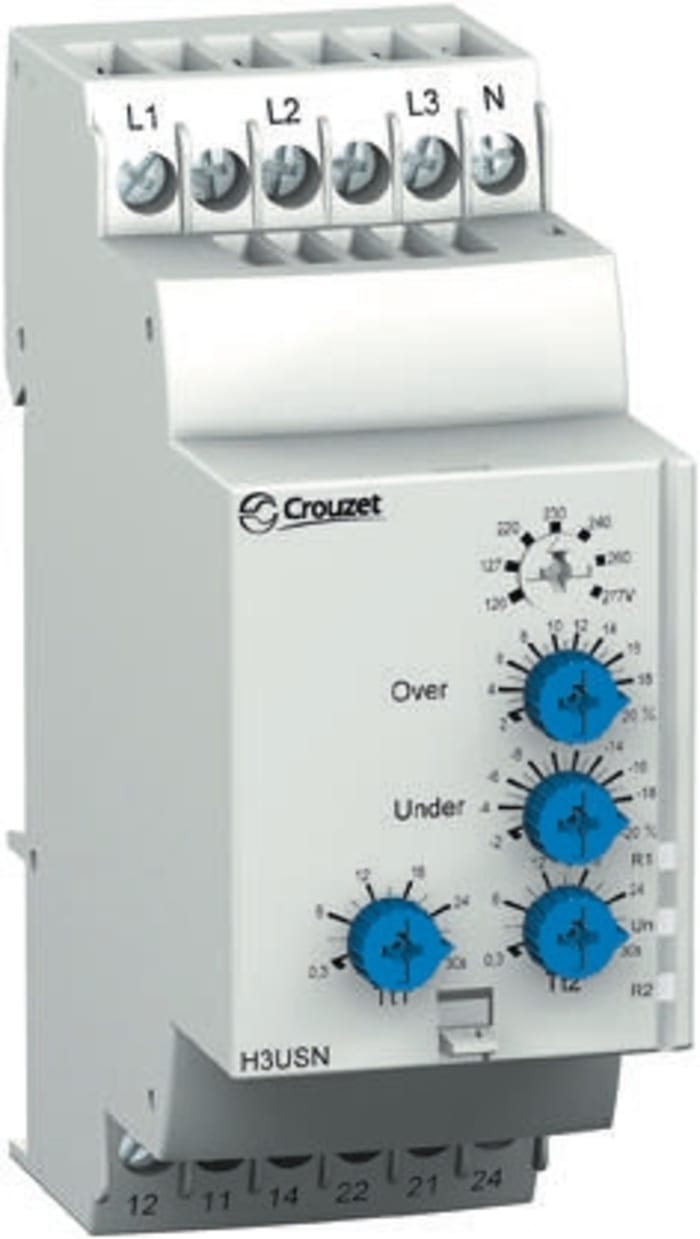 Crouzet Voltage Monitoring Relay, 3 Phase, DPDT, 96 → 332V ac, DIN Rail