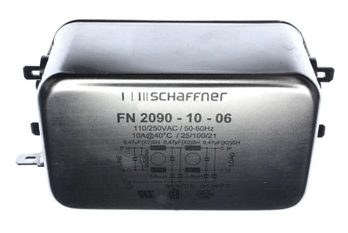 Schaffner, FN2090 10A 250 V ac/dc 0 → 400Hz, Chassis Mount EMI Filter, Fast-On, Single Phase