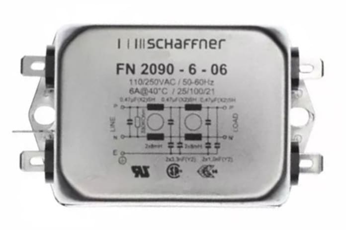 Schaffner, FN2090 6A 250 V ac/dc 0 → 400Hz, Chassis Mount EMI Filter, Fast-On, Single Phase