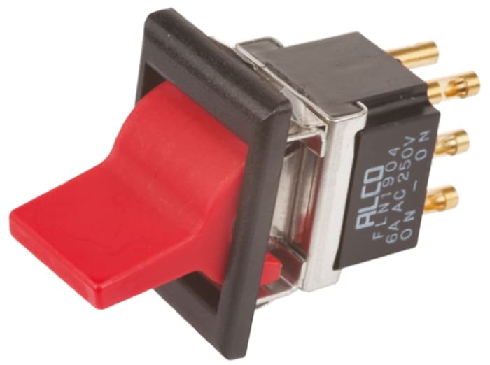 Rocker Anahtar (Rocker Switch), Kırmızı, 13mm, 15,9mm, Çift Kutuplu Çift Atımlı (DPDT), 250 V ac'de 6 A