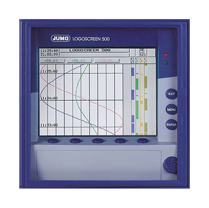 Jumo Logoscreen 500CF, 3 Input Channels, Chart Recorder Measures Current, Temperature, Voltage