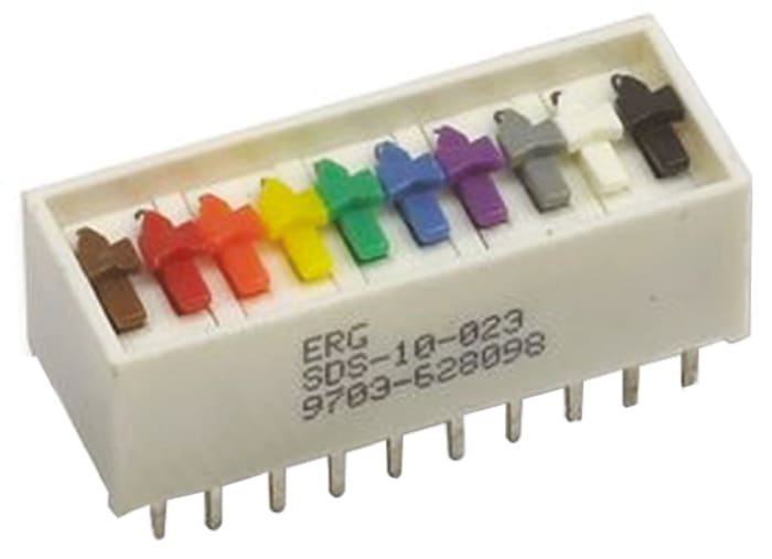 Interruptor DIP, SPST, Montaje en orificio pasante, Actuador Deslizante, 1 A a 100 V, 10 vías